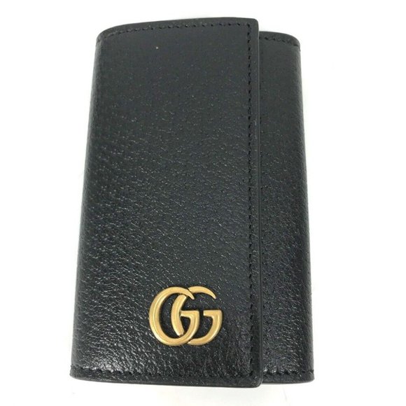 GUCCI GG Marmont 6-Ring key with key ring Key Case Leather Black/Gold - Picture 1 of 10